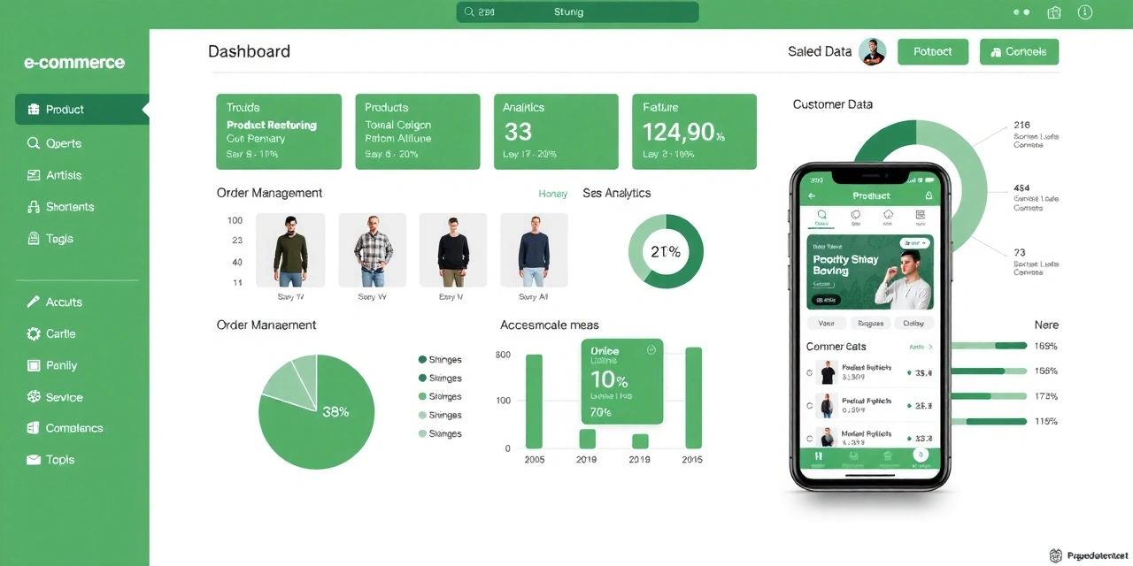 E-commerce dashboard showing product management, orders, and analytics